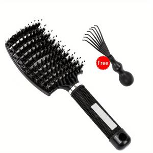 TEMU 1개 곡선형 통풍 브러시 스타일링 헤어 브러쉬 & 1개 청소 브러쉬, 싱글 브러쉬 안티스태틱 디탱글러, 젖은 또는 건조 사용 가능, ABS 플라스틱 핸들, 일반 머리용, 슬릭한 디자인의 헤어 케어 도구, 내구성 있는 플라스틱 핸들