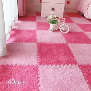 TEMU 40피스 인터락킹 퍼즐 바닥 매트 - 플러시 소프트 체크무늬 미끄럼 방지 러그, 11.8x11.8인치 두께 1cm, 폴리에스터 및 아세테이트 100%, 침실 거실 게임룸 장식용 방음 충격 흡수