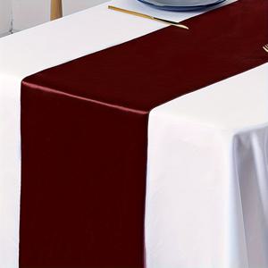 TEMU 1pc 고급 폴리에스테르 새틴 테이블 러너, 보르도, 12x108 인치, 매끄러운 직물, 조립 필요 없음, 웨딩 뱅쿼트 식탁 장식용 우아한 보우 노트 디자인과 함께 제공됩니다.