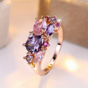 TEMU 1개 빈티지 럭셔리 스타일 구리 반지, 다색 합성 큐빅 지르코니아, 기하학적 디자인, 선물 및 축하에 완벽, 사계절 주얼리, 특별한 날 반지|멀티스톤 반지|골드톤 악센트