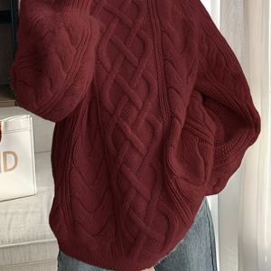 TEMU 플러스 사이즈 루즈핏 캐주얼 라운드 넥 긴팔 니트 풀오버 스웨터