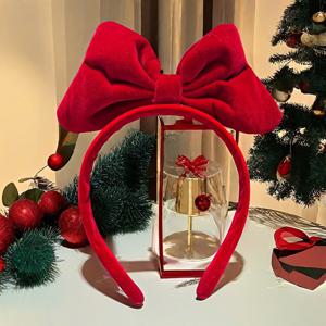 TEMU 우아한 레드 벨벳 대형 리본 헤어밴드 - 여성을 위한 고급스러운 부드러운 헤어 액세서리, 크리스마스 새해 생일 선물, 파티 결혼식 캐주얼 의상용 다목적 스타일링, 웨딩 헤어피스