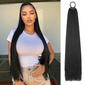 TEMU 여성용 26인치 포니테일 익스텐션 다용도 탄력 밴드 블랙 골든 다크 브라운 버건디 라이트 브라운 열에 강한 긴 DIY 랩 아라운드 소프트 합성 포니테일 - 매일 및 파티용, 어머니날 선물