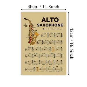 TEMU 알토 색소폰 핑거링 차트 포스터 - 액자 없는 크래프트 종이 벽 예술, 음악 애호가, 학생 및 음악가용, 11.8x16.5인치