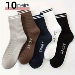 TEMU 남성용 10켤레 운동 양말 - 흡습 통기성 체육관 러닝 워크아웃 양말 - 사계절용 스포츠 크루 양말 그레이/블랙/화이트 - 남성 및 청소년을 위한 이상적인 피트니스 선물, 세탁 가능, 액티브 라이프스타일, 심플 스타일, 편안한 착용감