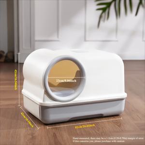 TEMU 부티리 밀폐형 고양이 화장실 복도, 폴리프로필렌 직사각형 고양이 화장실 팬, 쉬운 청소, 냄새 제어, 스플래시 가드, 애완 동물 용품을 위한 서랍형