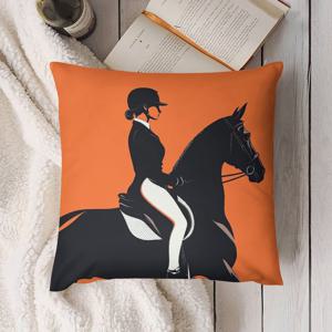TEMU 1pc 글램 스타일 승마 드레사지 말 프린트 베개 커버, 100% 폴리에스테르 짧은 플러시 지퍼 쿠션 케이스, 기계 세척 가능, 가정 및 사무실을 위한 다재다능한 장식