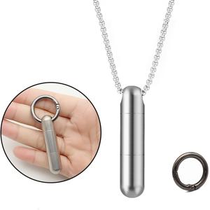 TEMU 확장형 소형 알약 케이스 목걸이 스테인리스 스틸 휴대용 미니 알약 홀더, 남성용 다기능 작은 알약 용기 - 비상 아스피린 & 니트로 여행 가방 주머니