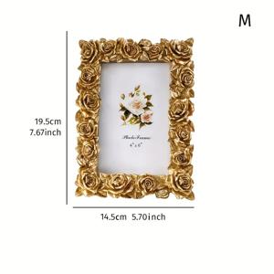 TEMU 1pc 글램 스타일 인장 로즈 러브 테마 사진 프레임, 폴리싱 플라스틱 테이블 탑 사진 프레임, 가벼운 싱글 프레임, 수직 방향, 책상 장식용 오블로ング 모양