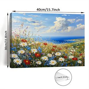TEMU 방 장식 1개 야생화 하늘 캔버스 벽 예술, 홈 & 오피스 장식용 나무 액자 꽃 프린트, 독신 파티 선물, 짠 천, 11.8x15.7 인치, 침실 장식 | 평온한 바다 풍경 예술 | 짠 천 예술, 미학적인 방 장식, 방 장식에 완벽