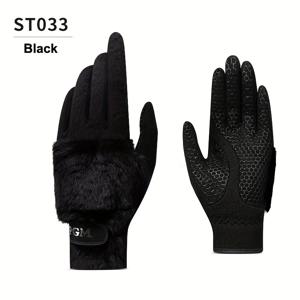 TEMU 듀얼 세트 PGM 여성 겨울 골프 장갑, 플러시 플리스 안감 두꺼운 따뜻한, 인조 토끼 가죽 부드러운 편안함, 방풍, 손세탁 가능, 미끄럼 방지, 후크 & 루프 클로저 포함, ST033용