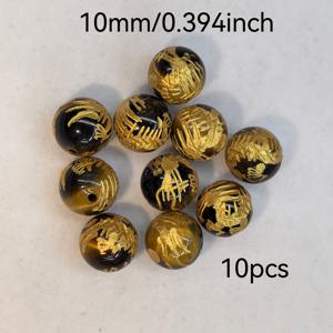TEMU 8Mm/10Mm/12Mm/14Mm 노란색 타이거 아이 순수한 손으로 만든 금색 용이 있는 둥근 비즈로 DIY 공예에 사용할 수 있는 자유로운 비즈