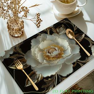 TEMU 4개 세트, 2D 평면 인쇄 꽃 프린트 식탁 매트, 세탁 가능한 주방 식탁 장식용 테이블 매트