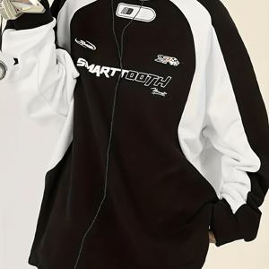 TEMU 여성 캐주얼 크루넥 긴팔 스웨트셔츠, 컬러 블록 알파벳 프린트, 라글란 소매, 니트 원단, 폴리에스터 27%, 비스코스 68%, 엘라스테인 5%, 봄/여름/가을 풀오버 상의