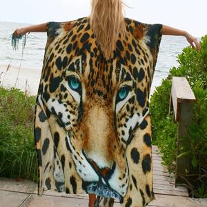 TEMU 시크 플러스 사이즈 프린트 카프탄 드레스 - 100% 폴리에스테르 직조 직물, 약간의 신축성, 기하학적 패턴, 스플릿 디테일 - 여성용 비치 커버 업 수영복 커버업 리조트 웨어