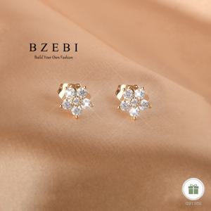 TEMU BZEBI 여성용 AAAAA 큐빅 합성 지르코니아 꽃 귀걸이 한 쌍 - 저자극성 반짝이는 꽃 스터드, 크리스마스, 발렌타인데이, 생일 선물용 우아한 주얼리 (민감한 연한 베이지, 웨딩, 기념일, 어버이날용)