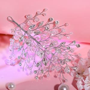 TEMU 잎 모양의 헤어 액세서리로 디자인된 화려한 라인스톤 헤어 밴드는 파티와 결혼식에 완벽하며, 업스타일과 저녁 행사에 우아함을 더합니다.