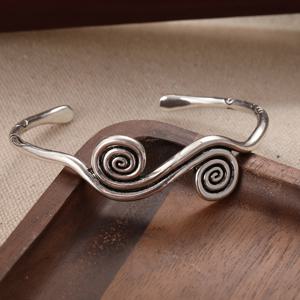 TEMU 1개 Fonect 시크 조절 가능한 구리 나선형 웨이브 커프 브레이슬릿 - 여성용 수공예 빈티지 오픈 반지, 은도금 구리, 및 크리스마스 선물로 이상적, 시크 주얼리