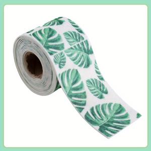 TEMU 그린 리프 패턴 자체 접착식 싱크 방수 스티커, 폴리에스터 섬유, 주방 및 욕실 카운터 보호용 습기 흡수