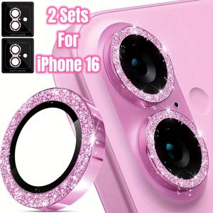 TEMU 아이폰 16 / 아이폰 16 플러스용 2+2개 세트 카메라 렌즈 보호기, 1단계 설치 트레이, 개별 금속 9H 강화 유리 카메라 커버 보호기, 고화질 투명