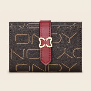 TEMU Ondy 클래식 커피 브라운 인조 가죽 지갑 - 스냅 클로저, 카드, 동전, 현금용 다중 컴파트먼트 디자인, 여성용 스타일리시한 레드와 화이트 액센트, 여성용 이상적인 동전 포켓 | 지갑 | 내구성 있는 지갑