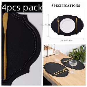 TEMU 4개 세트 30x43cm 오벌 블랙 PU 가죽 식탁 매트 고급형 주방 카페 테이블 패드