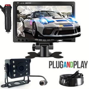 TEMU 7인치 HD TFT 컬러 모니터와 8-LED 헤비 듀티 CCD 후방 카메라 - 쉬운 플러그 앤 플레이 설치, 야간 시야, 트럭, 트레일러 등에 적합 - 적합, 과열 보호, 휴대용 모니터