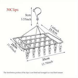 TEMU 1개 내구성 있는 스테인리스 스틸 걸이형 옷걸이, 30/40 클립 포함 - 양말, 속옷 및 크리스마스 스타킹 건조에 이상적, 집 & 가게 디스플레이용 공간 절약 디자인, 의류 행거, 건조대