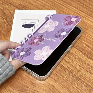 TEMU 새로운 TPU 소재 책형 폰 케이스, 보라색 꽃무늬 프린트, 애플 시리즈 11, 12, 13, 14, 15, 16 프로 맥스 및 삼성 시리즈 23, 24 울트라와 호환 가능합니다.