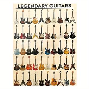 TEMU 1개 전설적인 기타 캔버스 벽 아트 프린트, 12x18인치 무테, 방수 및 색바램 방지 - 음악 애호가를 위한 생생한 일렉트릭 기타 컬렉션 포스터, 사무실, 거실, 침실 장식에 이상적, 2D, 방 장식에 완벽