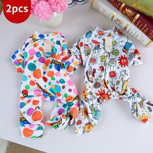 TEMU 2개 HuaHua 홈 의류 - 컬러풀 버블 + 요정의 왕국 강아지용 투피스 애완동물 옷, 봄과 여름용 얇고 편안한 속옷 세트|강아지옷