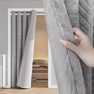 TEMU 【2D 도어 커튼】겨울 따뜻함 보온 커튼 1개 - 드릴 없는 설치, 방음 및 소음 감소, 모던 디자인, 세탁기 사용 가능 폴리에스터, 현대적인 스타일의 침실 및 거실용, 사계절 사용 가능, 거실용 커튼, 열차단 도어 커튼, 방 분리기, 일본식 커튼, 거실/침실용 커튼, 거실/문용 커튼, 거실용 커튼