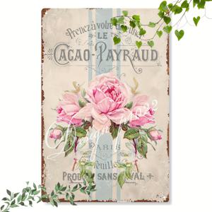 TEMU 빈티지 카페 블루 로즈 메탈 벽 예술 - 8x12인치 철제 페인팅, 프렌치 초콜릿 브랜딩, 주방, 침실 또는 카페를 위한 러스틱 홈 데코, 빈티지 홈 데코 | 플로랄 메탈 아트워크 | 웨더드 마감, 아트 벽 장식