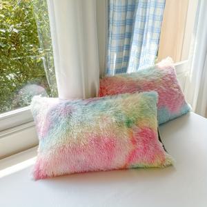 TEMU 두 개 세트 무지개색 플러시 베개 커버, 소파나 침실 장식용 부드럽고 편안한 경험 제공 (베개 내장재 미포함)