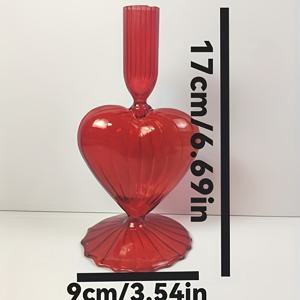 TEMU 2pcs 우아한 빨간 하트 모양 유리 촛대 스틱, 라커드 마감 - 저녁 식사, 파티, 가정 장식에 이상적, 테이블용 촛대 홀더, 파티 장식 | 하트 모양 촛대 스틱 | 내구성 있는 유리, 촛대 홀더 장식
