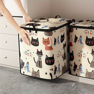 TEMU 1개 대용량 별 패턴 수납 상자, 추상적인 고양이 프린트 수납 가방, 대용량 접이식 수납 가방, 담요, 퀼트 및 옷 보관에 적합 - 내구성이 뛰어난 부직포 소재, 튼튼한 지퍼, 완벽한 휴일 홈 선물