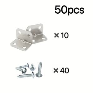 TEMU 50개/세트 (브래킷 10개 + 나사 40개 포함), 스테인리스 스틸 직각 브래킷, 90도 L자형 지지대, 가구 구조용 금속 조인트 앵글 브라켓