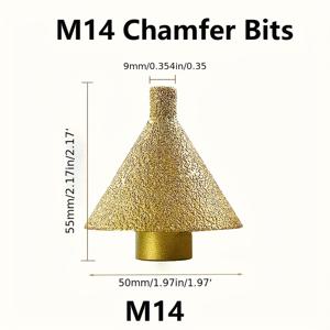 TEMU 카바이드 원뿔형 M14 챔퍼 콘 드릴 비트, 50mm, 화강암, 대리석, 타일, 석재 절단, 원뿔 조각, 확대 구멍 경사 연삭