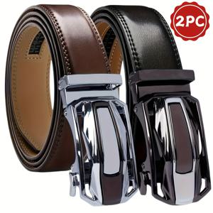 TEMU 2개 세트 남성용 자동 벨트 - 브라운 & 블랙 조절 가능한 벨트, 골드 자동 버클, 캐주얼&포멀 스타일링 완벽한 비즈니스 벨트 헤드, 아버지의 날 발렌타인데이 선물 추천