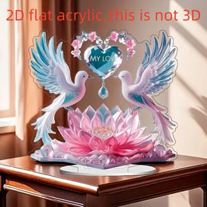 TEMU 2D 평면, 아크릴 러브 하트 도브 테이블탑 장식, 클래식 스타일, 동물 테마, 다목적 홈, 레스토랑, 침실, 전기 필요 없음, 할로윈, 부활절, , 추수감사절에 이상적