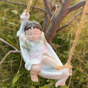 TEMU 농가 레진 공예 걸이 로프 소녀 정원 장식, 전기 없음, 추수 감사절을 위한