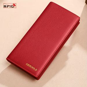 TEMU 1개 슬림 레드 정품 가죽 여성 지갑 - RFID 차단, 초경량 디자인, 다중 카드 슬롯, 대용량, 스타일, 쉬운 세척 상급 소가죽, 일상 사용에 완벽한 보안 카드 보관 | 우아한 브랜드 지갑