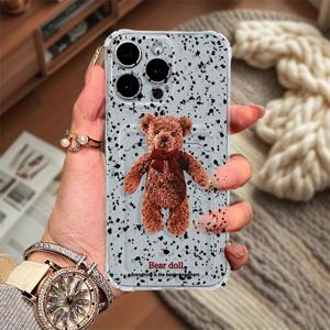 TEMU 유럽과 미국에서 인기 있는 귀여운 곰 투명 카드 홀더 모바일 폰 케이스, 아이폰 12 13 미니 프로 맥스 x xs 맥스 xr 11 6 7 8 플러스 SE 2에 적합, 카드를 삽입하고 사진을 넣을 수 있음, 심플한 창의적인 고급스러운 귀여운 작은 동물 라인 개 핫 걸 스타일 예술적 분위기 질감 새해 선물