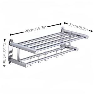 TEMU 2개의 막대가 있는 벽걸이형 욕실 선반, 스테인레스 스틸으로 제작되어 거울 마무리로 장식되어 있으며 가정용 또는 호텔용 욕실에 적합합니다.