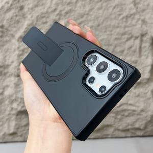 TEMU 삼성 갤럭시 S23, S24 울트라, S25 울트라 플러스, S24 FE, S25 에지에 적합한 스탠드가 있는 고급 매트 자석 무선 충전 방지 보호 케이스, 충격 방지 소프트 범퍼와 금속 카메라 커버, 남녀 공용, 생일 선물로 완벽합니다.