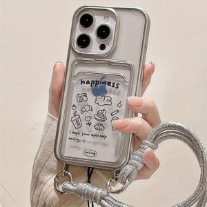 TEMU 동물 테마 빵 전기 용접 투명 카드 홀더 리니어 폰 케이스 아이폰 16/16 프로 맥스/16 프로/15 플러스/15 프로 맥스/14/14 맥스/13/12/11/Xr/Xs/7/8 플러스/12 미니/13 미니 스타일리시 보호