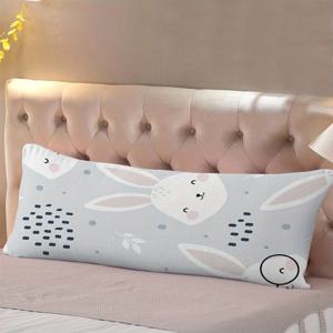 TEMU 1개 초대형 바디 서포트 베개 - 옆/등/배 자는 사람을 위한 전신 지지 쿠션, 20x54인치 지퍼 잠금 기능 침대 베개, 세탁 가능한 폴리에스터 커버, 양면 현대적인 침대 베개 (중립 회색/흰색/검정/베이지) - 퀸/킹 사이즈 침대에 적합 (베개 내장재 미포함) - 성인 및 청소년에게 완벽, 매력적인 토끼와 잎 디자인 파스텔 컬러