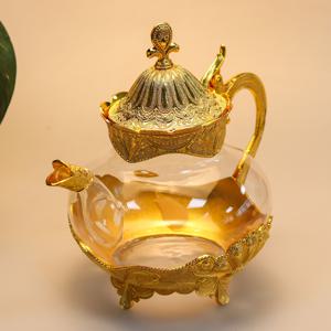 TEMU 우아한 황금 유리 커피 포트와 정교한 장식 - 광택 있는 금속 마감, 사무실, 집 및 휴일 장식에 완벽함(이슬람 신년, 크리스마스, 이드 알-압하, 굴 축제, 추수 감사절)