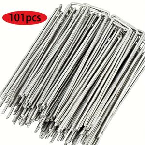 TEMU 51/101/201 팩 헤비 듀티 U 모양 주석 합금 텐트 스테이크와 워셔가 있는 야외 텐트, 정원 천, 경관 천, 잡초 방지 천 및 갈바니 스틸 바닥 펭/야외 텐트 바닥 펭/정원 장식 포스트 + 플라스틱 스페이서