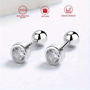 TEMU 여성용 패션 스터드 귀걸이 1쌍, S925 순은에 반짝이는 합성 지르코니아 단일 돌 장식, 남녀 공용 일상 캐주얼 심플 패션 주얼리 액세서리 선물 상자